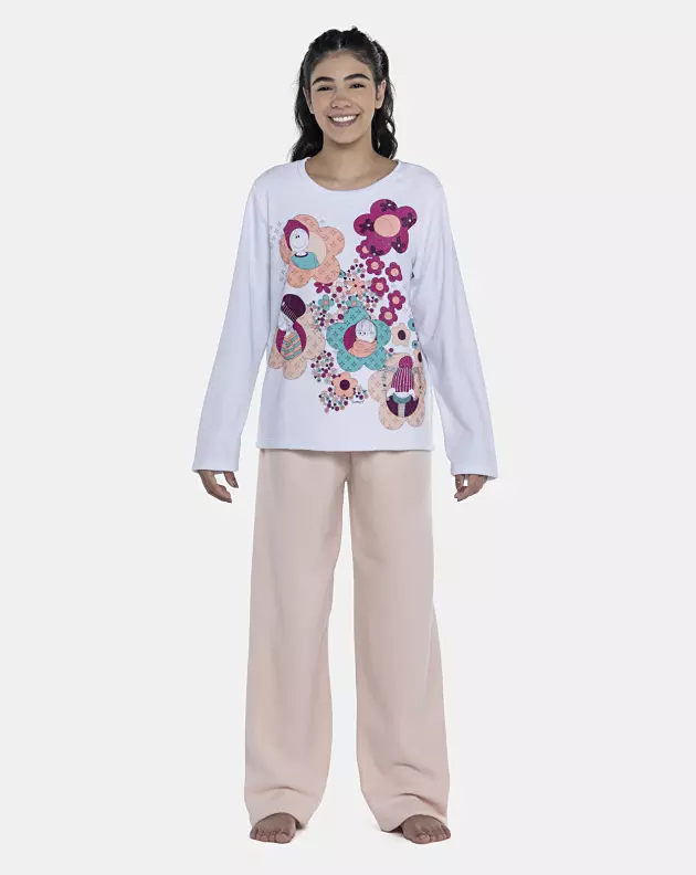 Pijama Feminino Adulto Manga Longa e Calça Plush