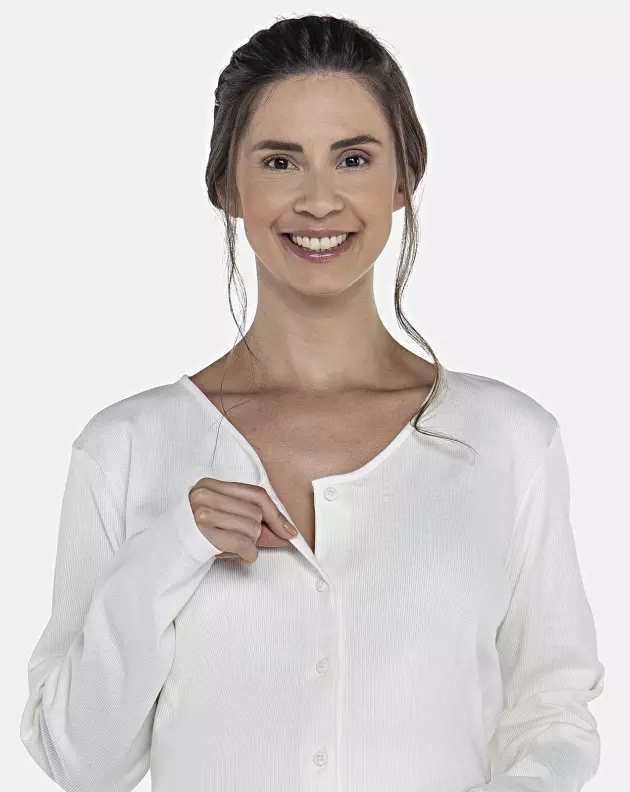 Pijama Feminino Gestante Manga Longa Canelada e Calça