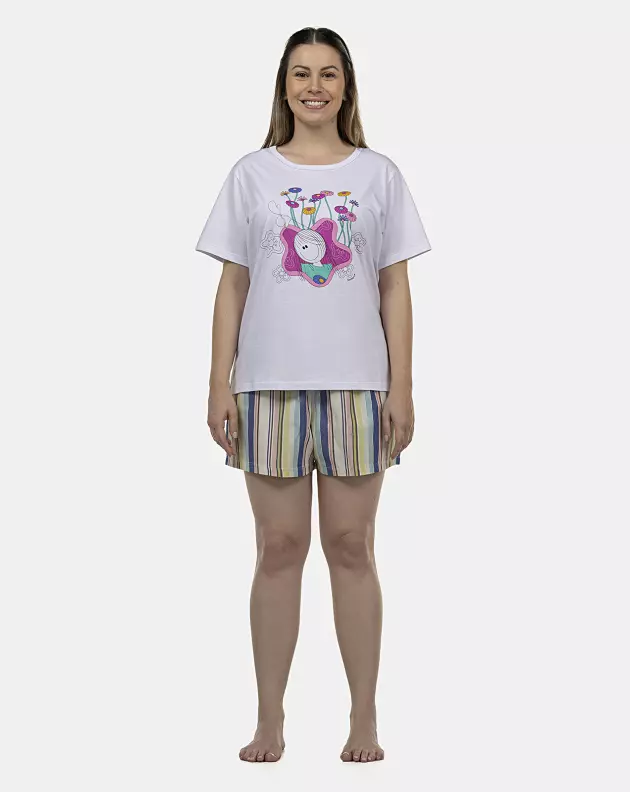 Pijama Feminino Adulto Manga Curta e Short