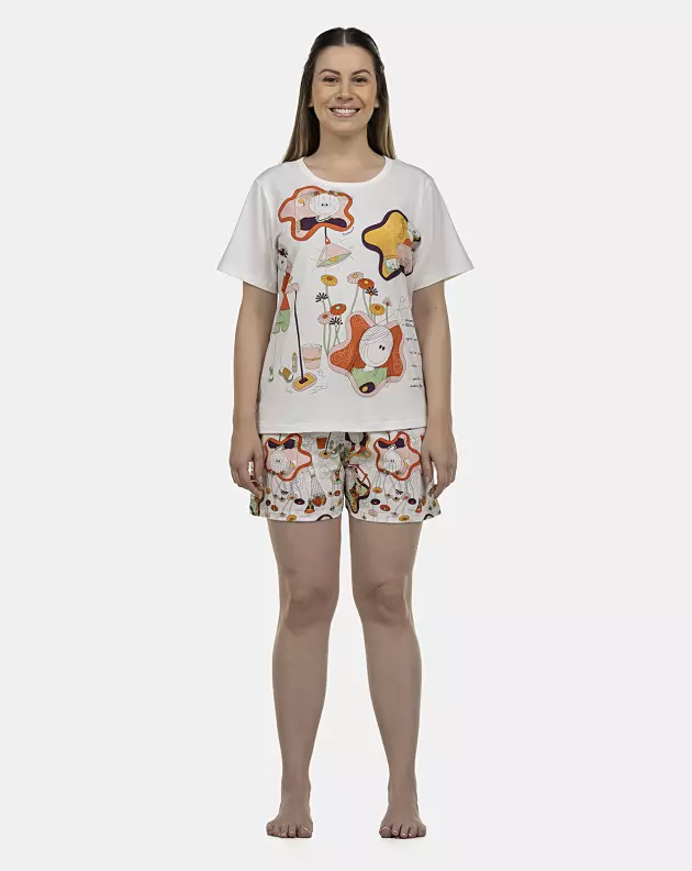 Pijama Feminino Adulto Manga Curta e Short