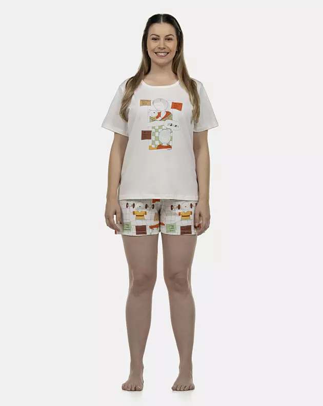 Pijama Feminino Adulto Manga Curta e Short