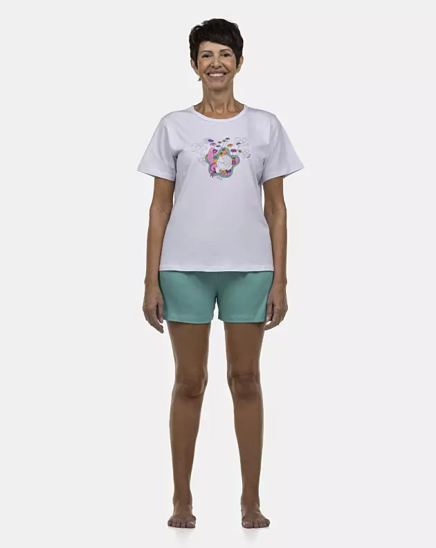 Pijama Feminino Adulto Manga Curta e Bermuda