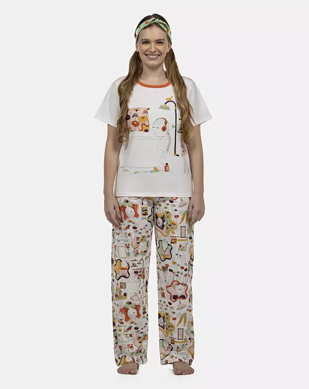 Pijama Feminino Adulto Manga Curta e Calça