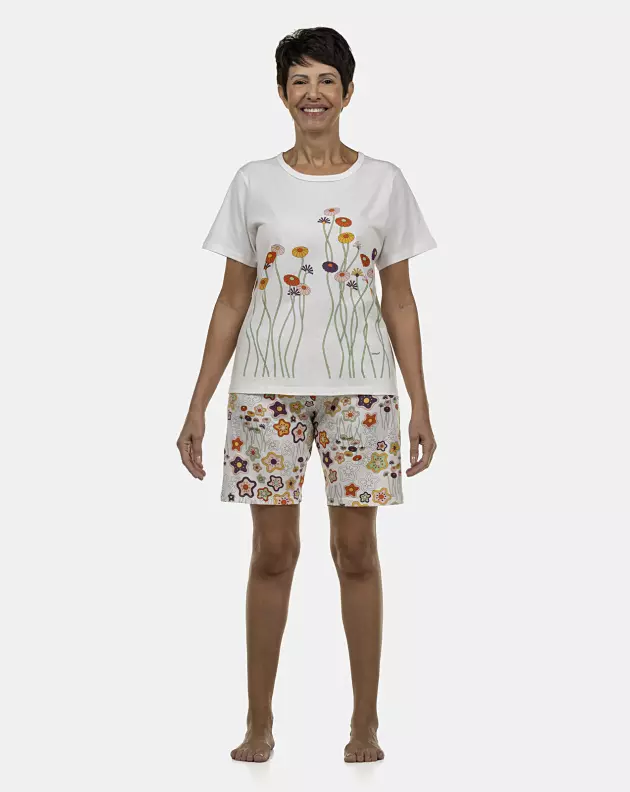 Pijama Feminino Adulto Manga Curta e Bermuda