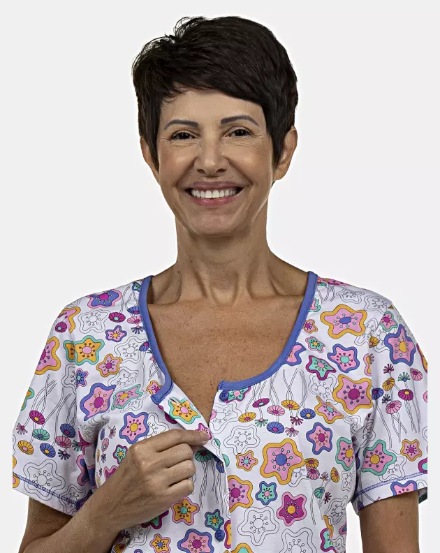 Pijama Feminino Adulto Manga Curta Aberta e Corsário