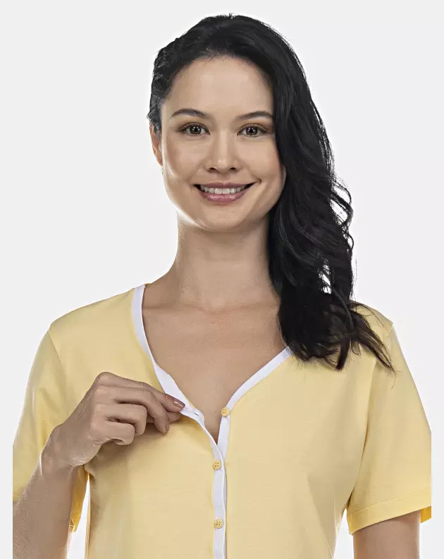Pijama Feminino Adulto Manga Curta Aberto e Corsário