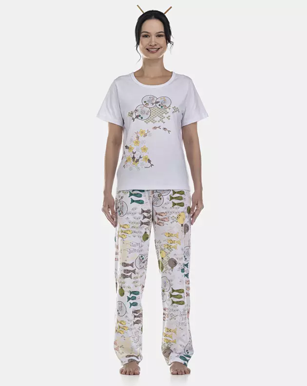 Pijama Feminino Adulto Manga Curta e Calça