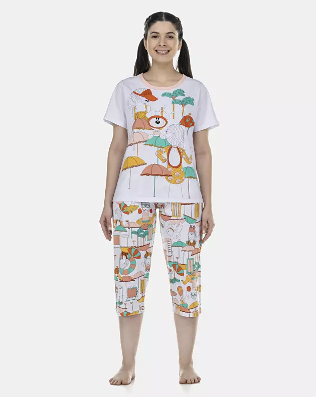 Pijama Feminino Adulto Manga Curta e Corsário