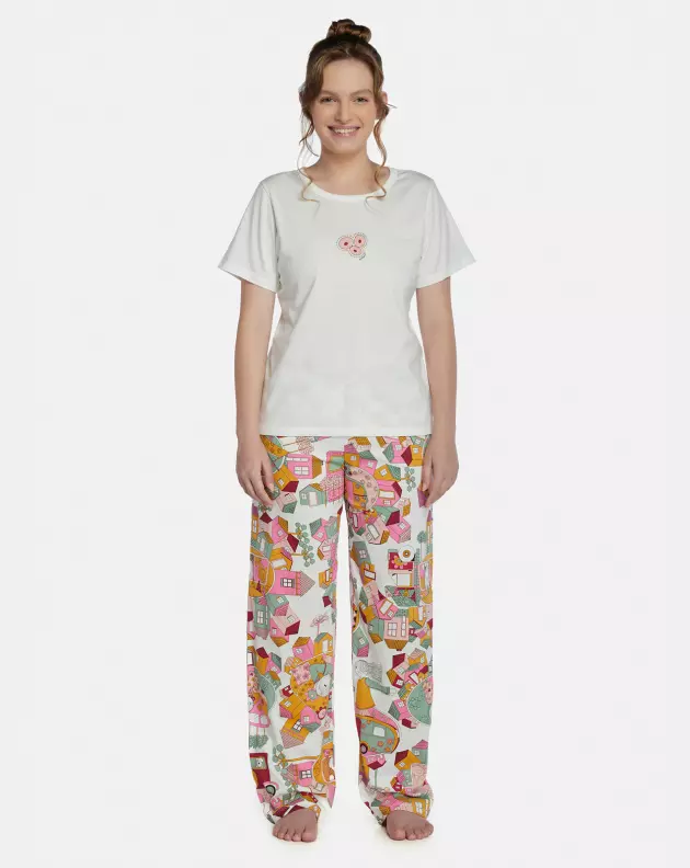 Pijama Feminino Adulto Manga Curta e Calça