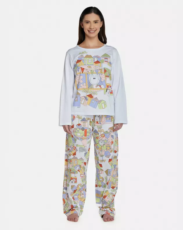 Pijama Feminino Adulto Manga Longa e Calça