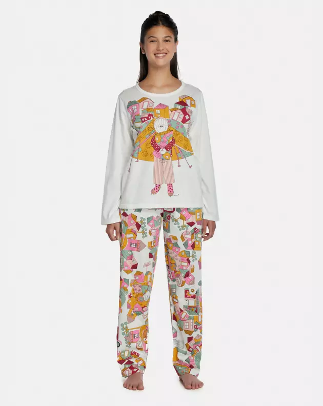 Pijama Feminino Adulto Manga Longa e Calça