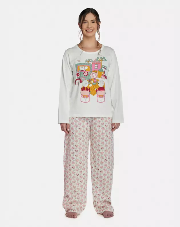 Pijama Feminino Adulto Manga Longa e Calça