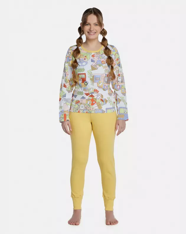 Pijama Feminino Adulto Manga Longa e Calça Canelada