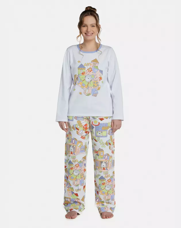 Pijama Feminino Adulto Manga Longa e Calça Moletinho