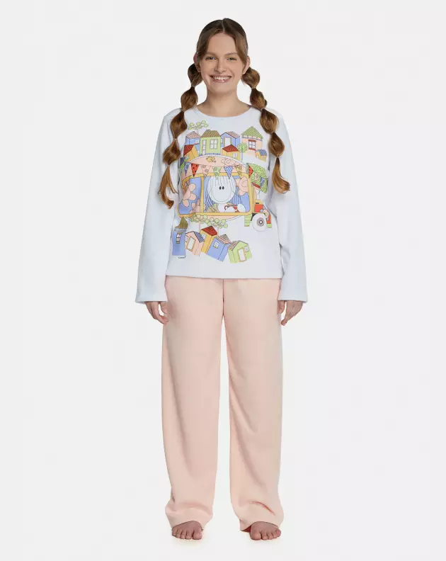 Pijama Feminino Adulto Manga Longa e Calça Plush