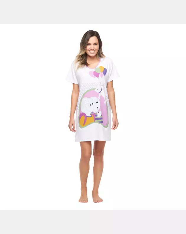 Camisão Feminino Adulto Manga Curta Decote V