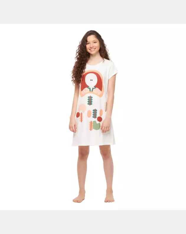 Camisão Feminino Adulto Manga Curta Acinturado