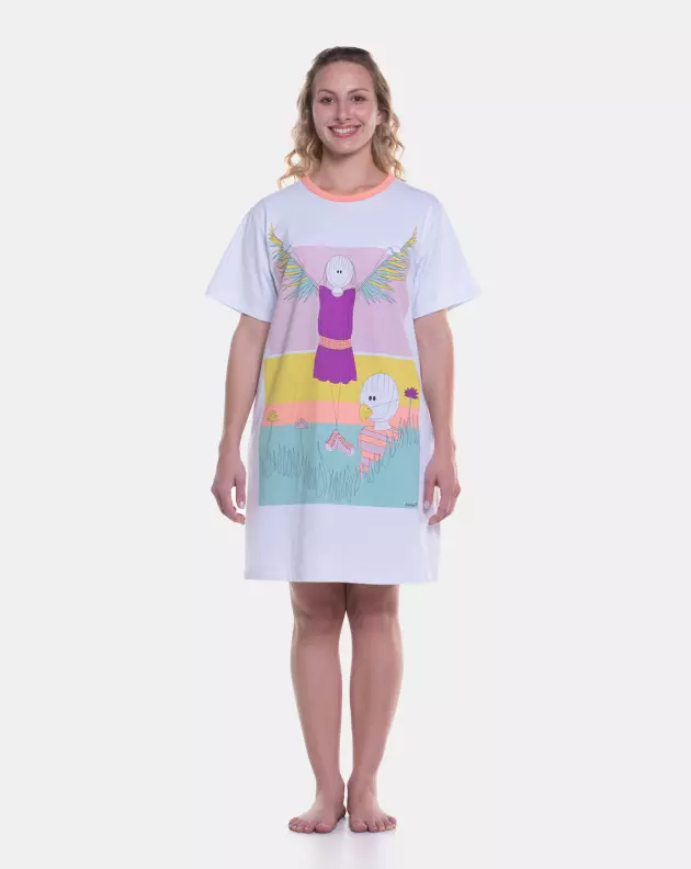 Camisão Feminino manga curta Sonhart Estampado Pat e Bill      