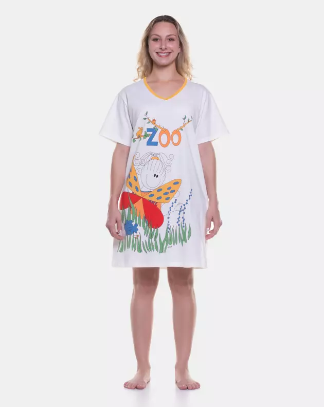 Camisão Feminino Adulto Manga Curta Decote V