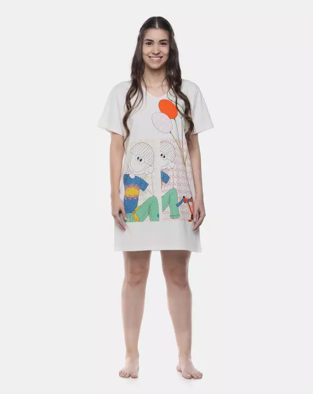 Camisão Feminino Adulto Manga Curta Decote V