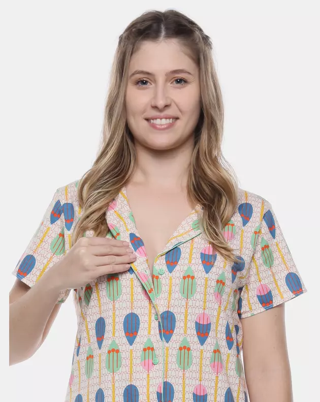 Camisão Feminino Adulto Manga Curta
