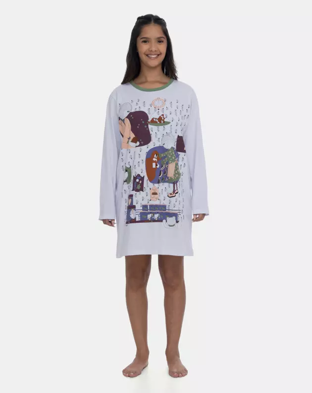 Camisão Feminino Manga Longa Estampa Pat