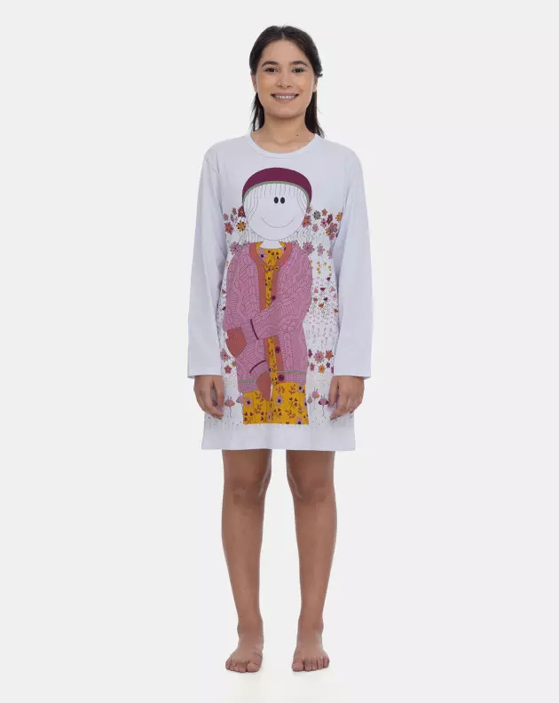 Pijama Camisão Feminino Manga Longa Estampa Pat
