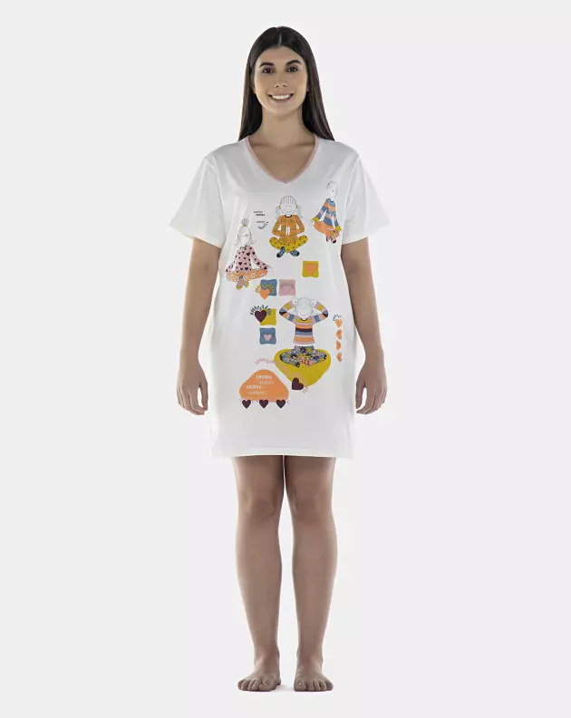 Camisão Feminino Adulto Manga Curta Decote V