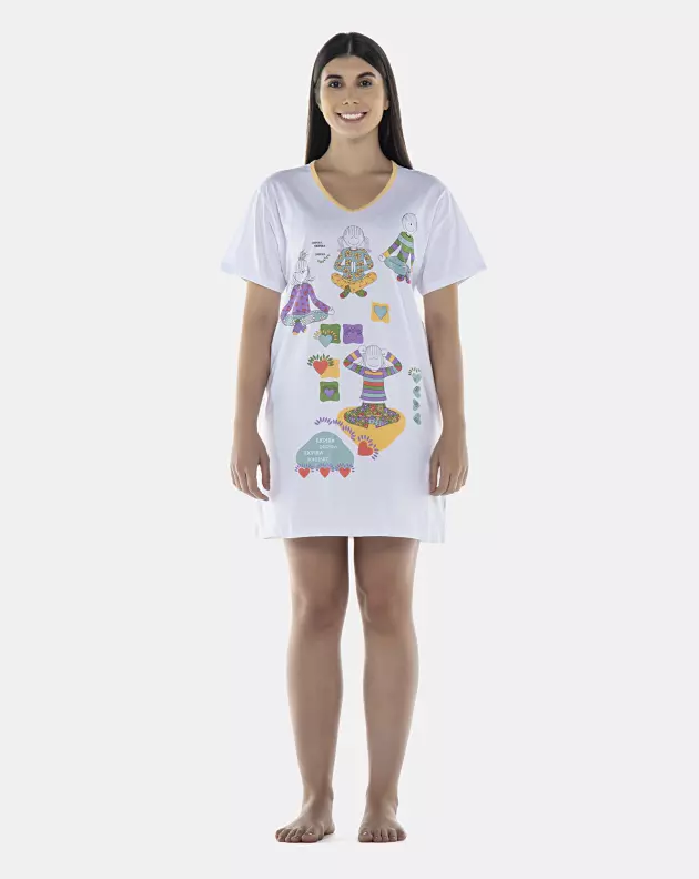 Camisão Feminino Adulto Manga Curta Decote V