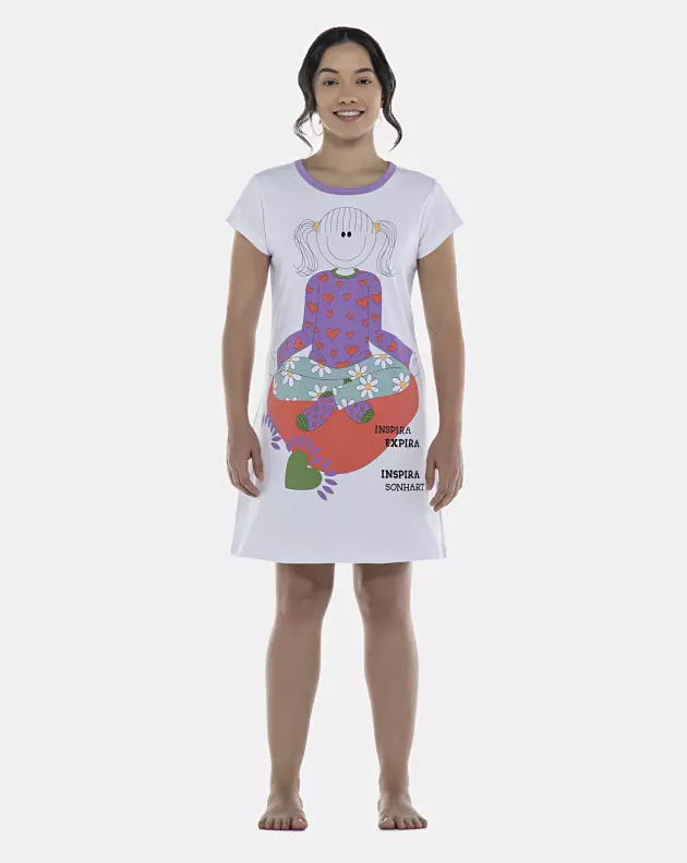 Camisão Feminino Adulto Acinturado Manga Curta