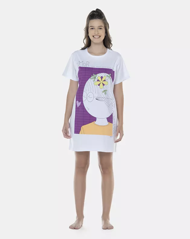 Camisão Feminino Adulto Manga Curta