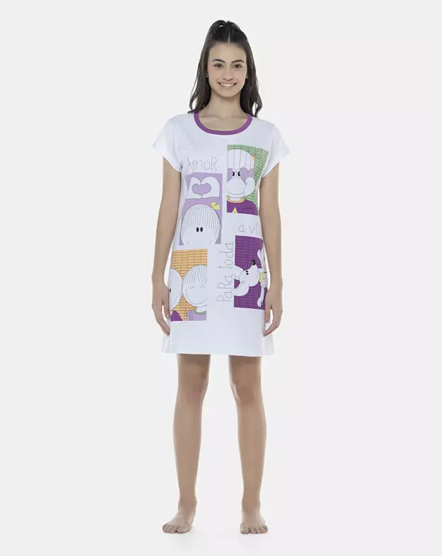 Camisão Feminino Adulto Manga Curta Acinturado