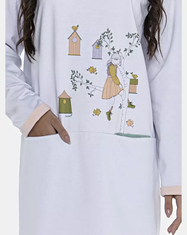 Camisão Feminino Adulto Manga Longa Com Bolsos Moletinho