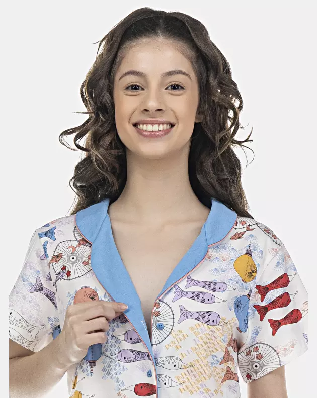 Camisão Feminino Adulto Manga Curta Aberto