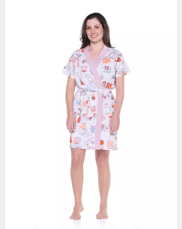 Robe Feminino Adulto Manga Curta