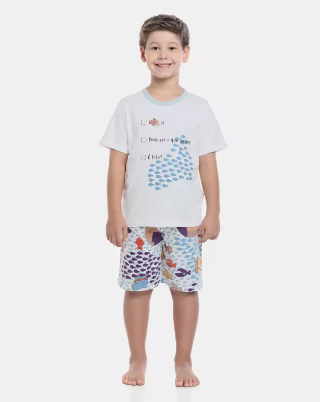 Pijama Masculino Kids Manga Curta e Bermuda