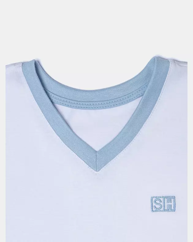 Pijama Masculino Kids Manga Curta Decote V e Bermuda