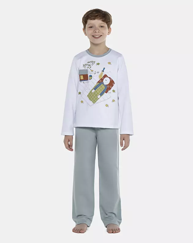 Pijama Masculino Kids Manga Longa e Calça Moletinho
