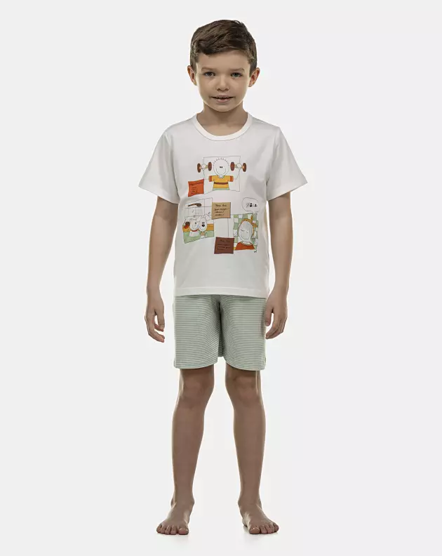 Pijama Masculino Kids Manga Curta e Bermuda