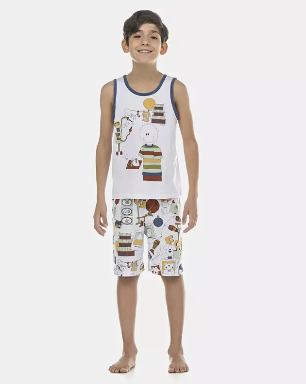 Pijama Masculino Kids  Regata e Bermuda