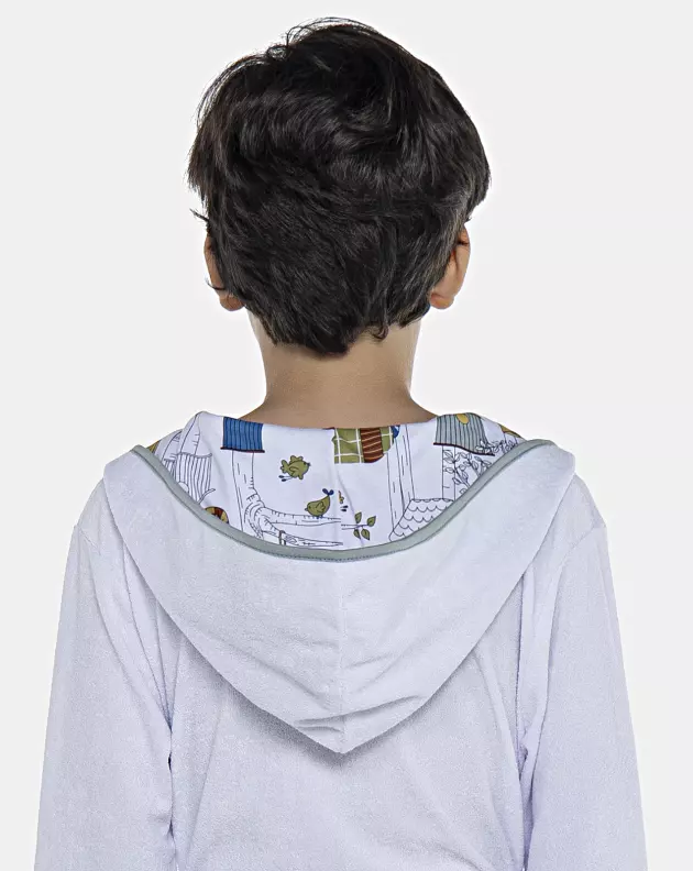 Roupão Masculino Kids Manga Longa Transpassado Com Capuz Atoalhado