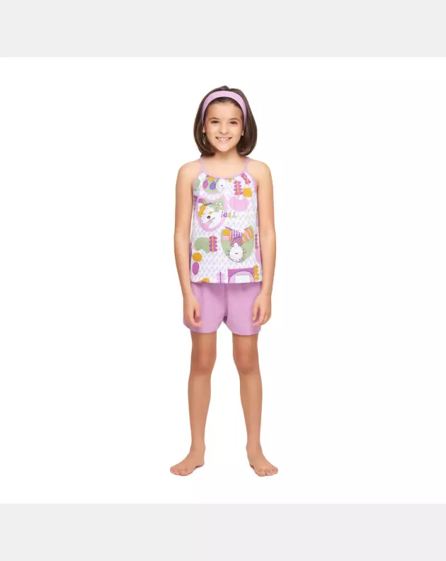 Pijama Infantil Feminino Regata alça Fina e short Liso