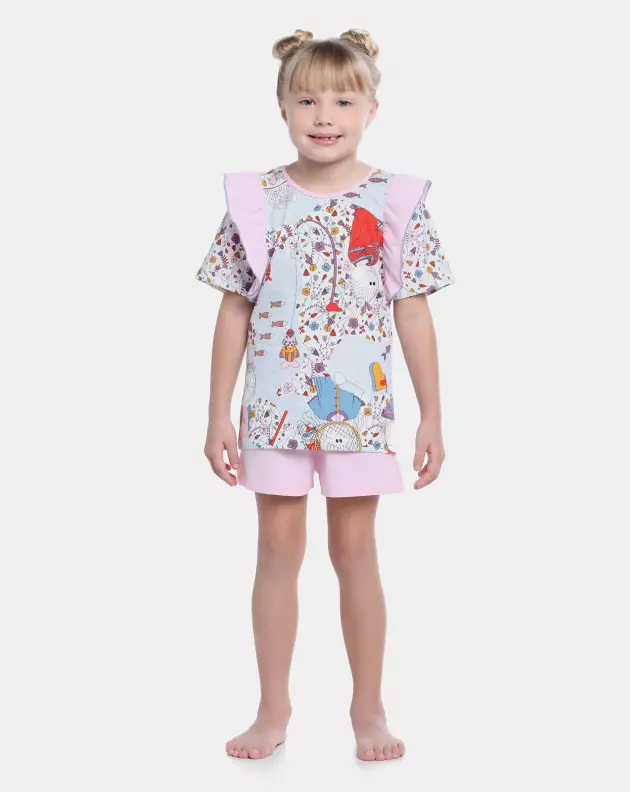 Pijama Infantil Menina Manga Curta e Short        