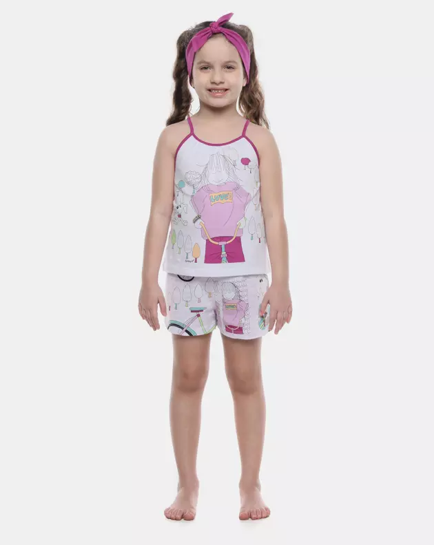 Pijama Feminino Kids Alça Amarração e Short