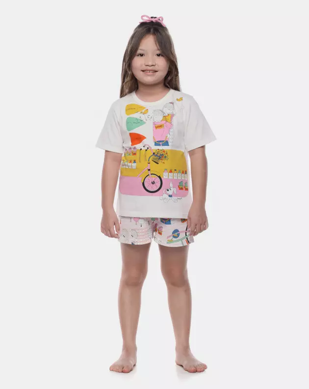 Pijama Feminino Infantil Blusa Manga Curta