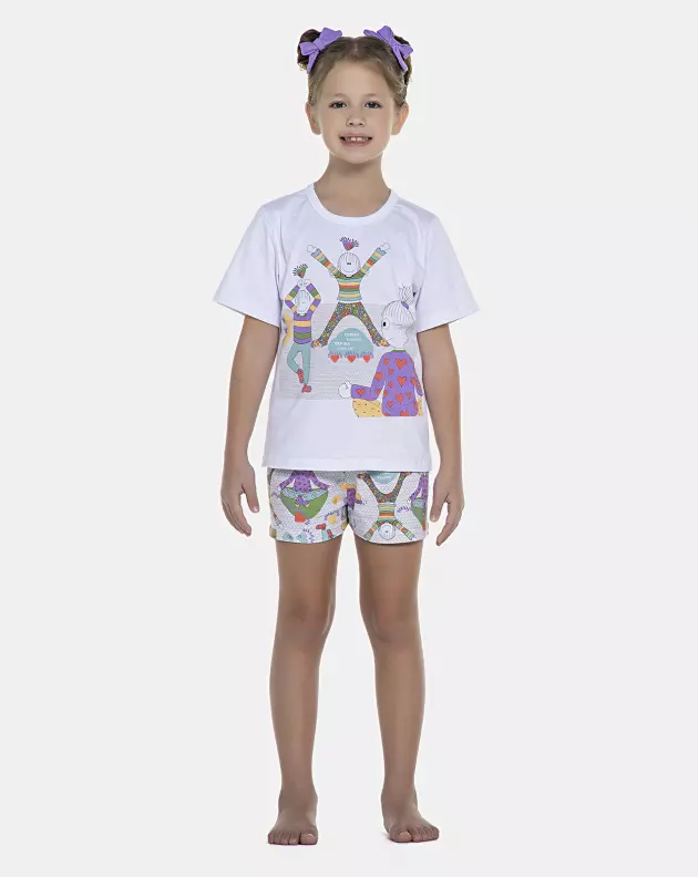 Pijama Feminino Kids Manga Curta e Short