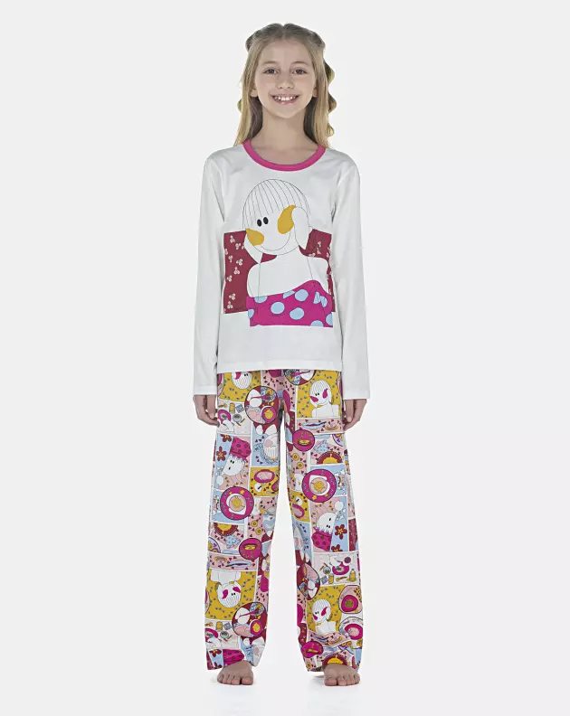 Pijama Feminino Kids Manga Longa e Calça