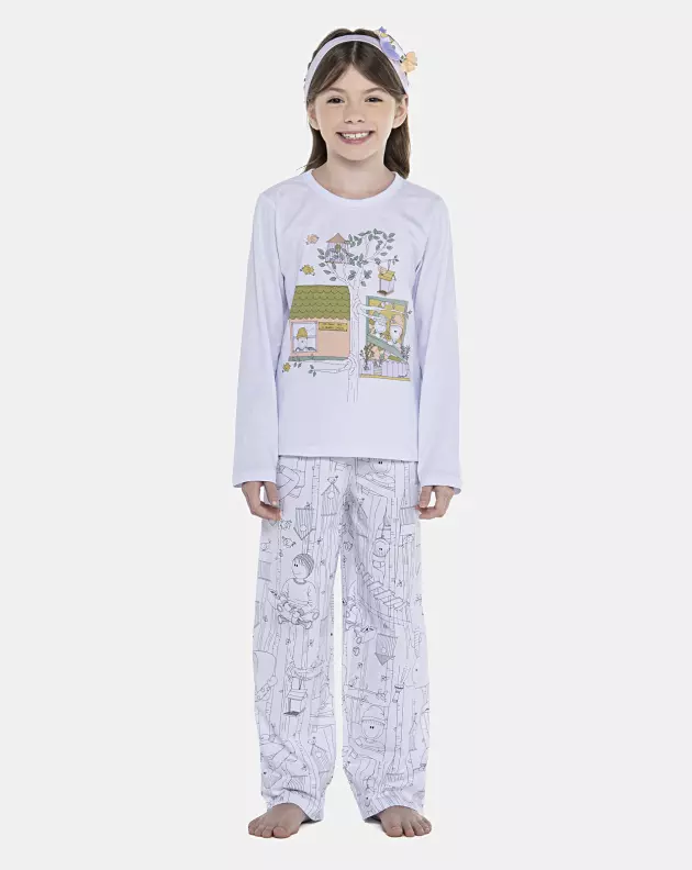 Pijama Feminino Kids Manga Longa e Calça