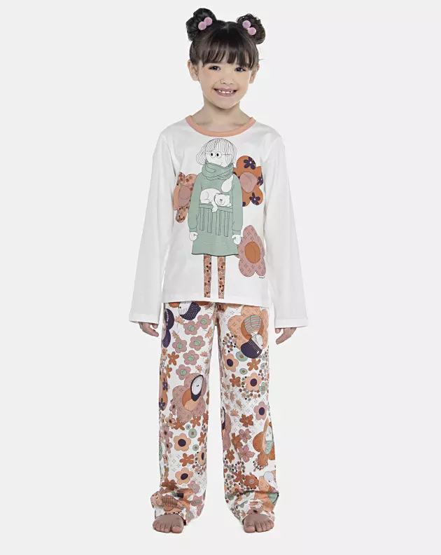 Pijama Feminino Kids Manga Longa e Calça