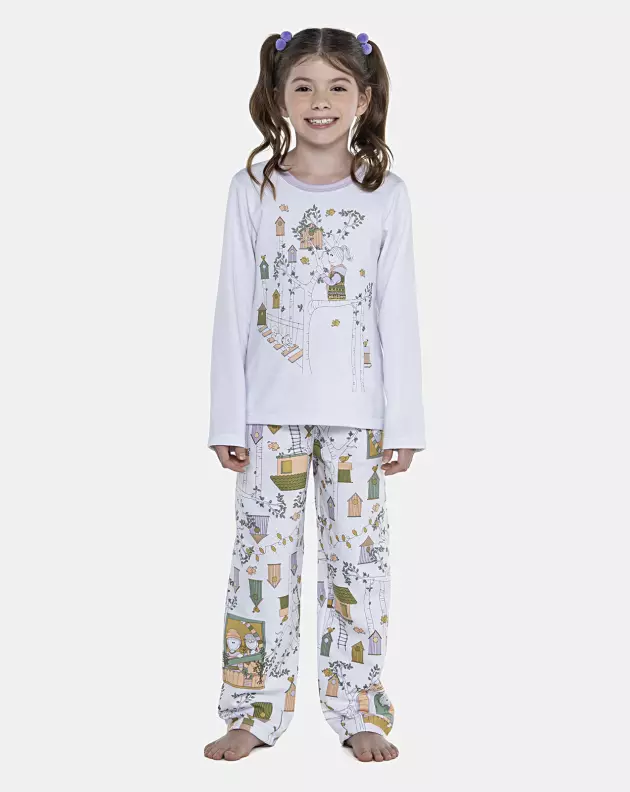 Pijama Feminino Kids Manga Longa e Calça Moletinho